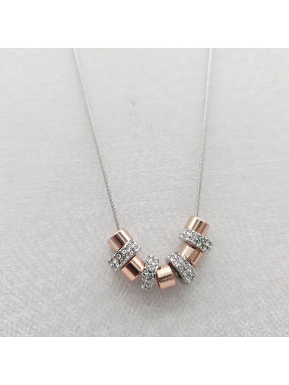 Rose Gold & Silver Tone Pendant Necklace With Rhinestone Accents Lobster Clasp